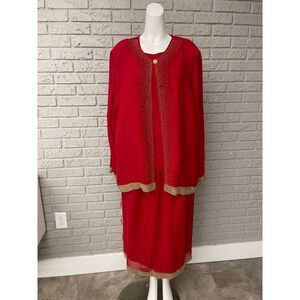 Hosanna Design Red & Gold 3 Pcs Skirt Set Size 2XL